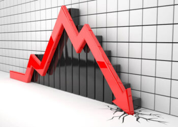 Recession. drop of arrow, arrow down